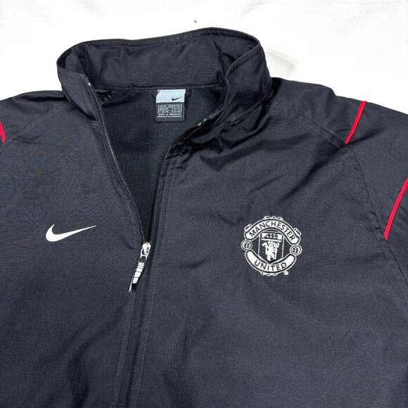 VTG Nike Manchester United Black Windbreaker Rain Jacket Hood in Collar Mens XL - Picture 2 of 9